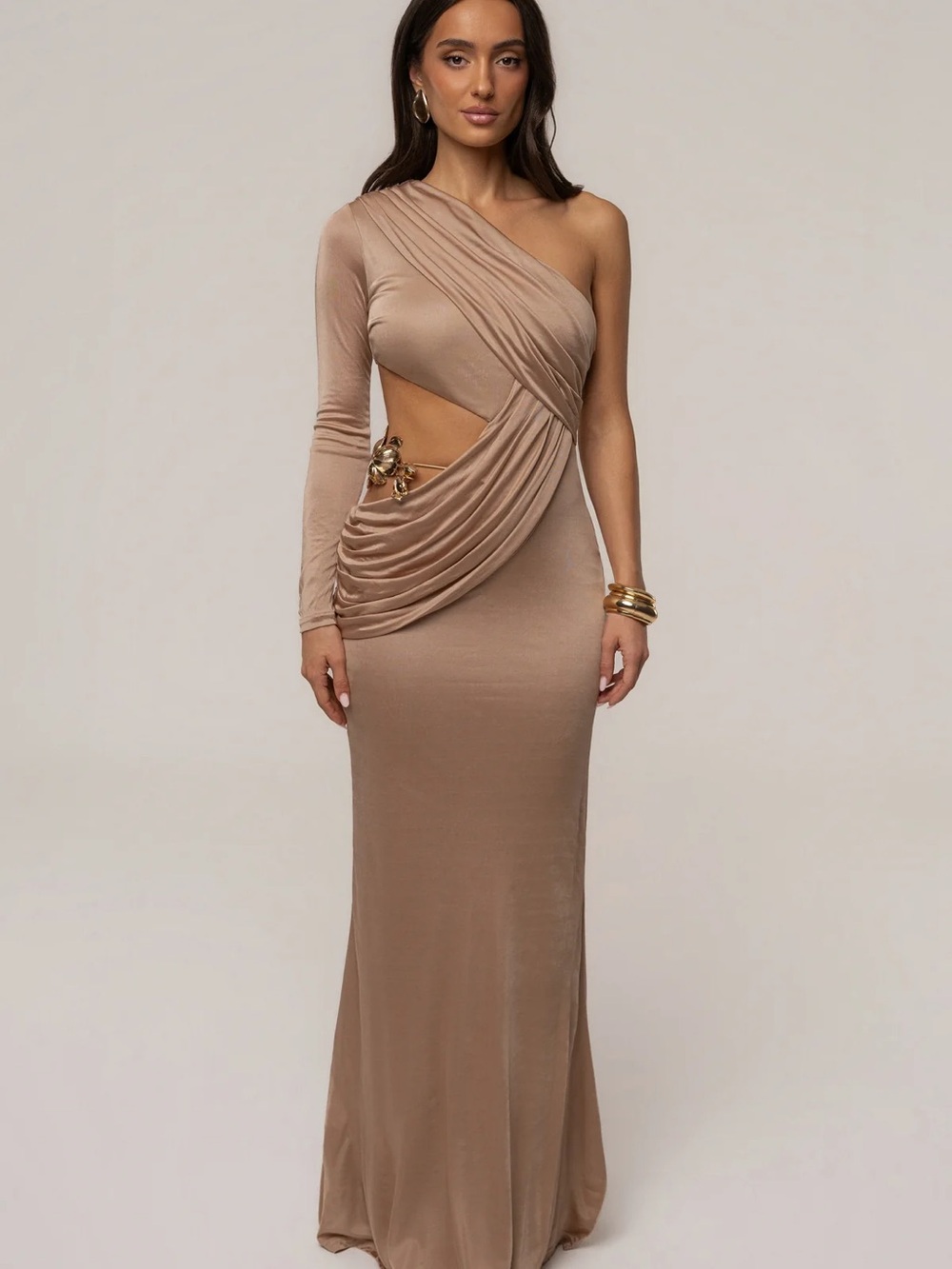 JLUXLABEL Beige Golden Frame Accent Dress